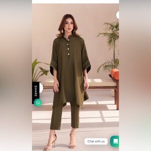 Natasha Kamal 
Olive Green Women's Kurta Set 
Tunic and pants